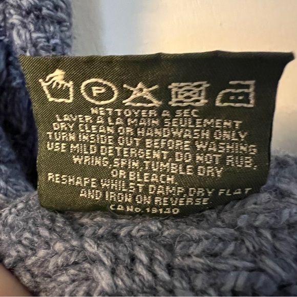 Authentic Irish Aran Merino Wool Cable Knit Sweater Vest Slate Blue Cozy Pockets - Picture 8 of 10